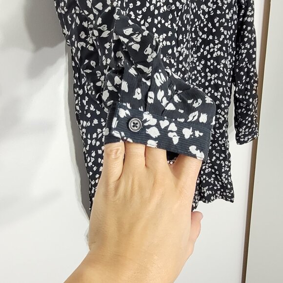 Claudia Barnes Black White Loose Fit Casual Button-Front Blouse Office Medium - Picture 4 of 10